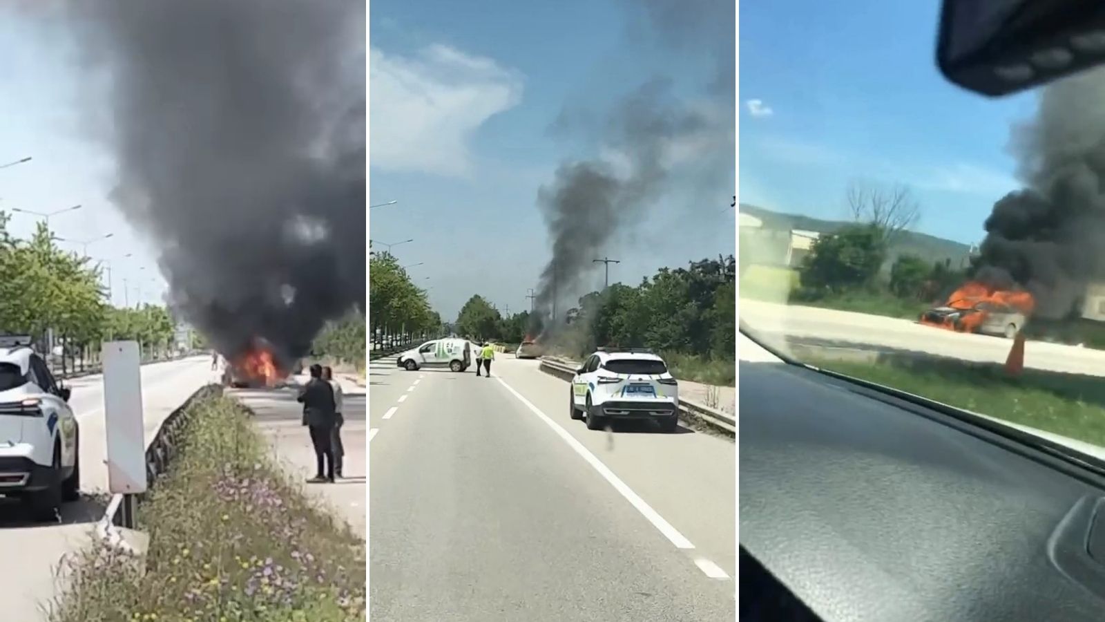 Seyir halindeki otomobil alev alev yandı