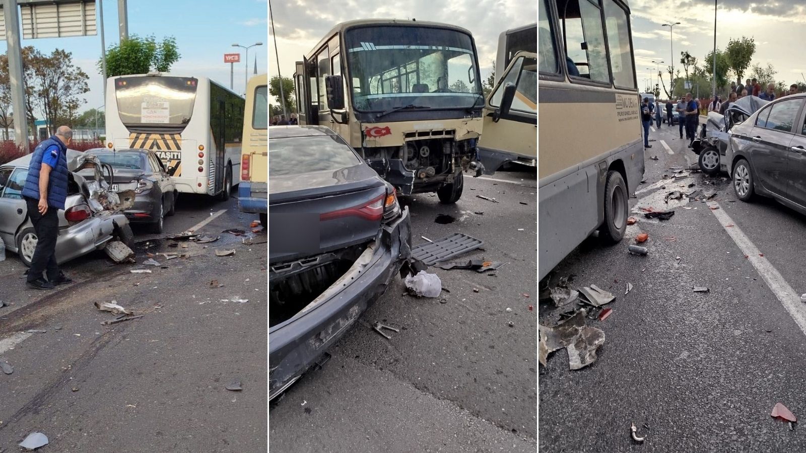İşçi servisi kırmızı ışıkta bekleyen araçlara çarptı: 14 yaralı